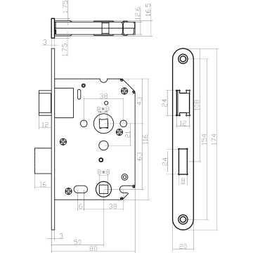 Intersteel Deurbeslag set wc-slot 63/8mm rvs + deurkruk Hoek 90° rvs + wc-sluiting