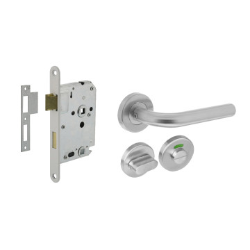 Intersteel Deurbeslag set wc-slot 63/8mm wit + deurkruk Recht rvs + wc-sluiting Intersteel Deurbeslag set wc-slot 63/8mm wit + deurkruk Recht rvs + wc-sluiting