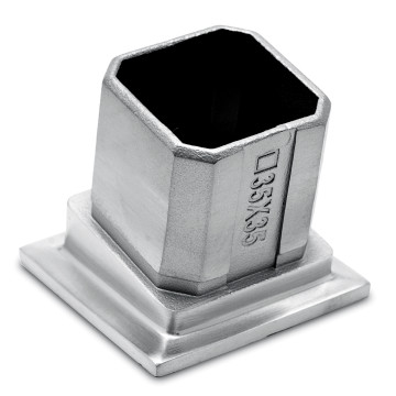 Buis bevestigingsflens 80° Reidun voor koker 35 x 35 mm zamak RVS look