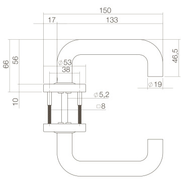 Intersteel Deurkruk Rond geveerd op rozet ˜53x10 mm met ring rvs geborsteld