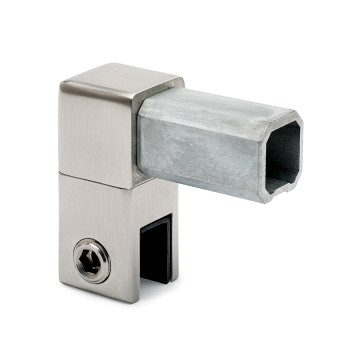 Glashouder gesloten voor vierkante buis 20 x 20 mm Noeki  RVS-304 mat geslepen