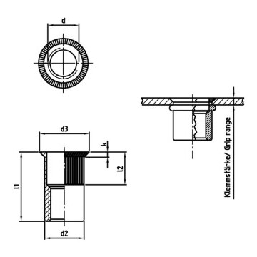 Seko insteekmoer open M8 x 19 mm Art. 1023 RVS A4 (250 stuks)