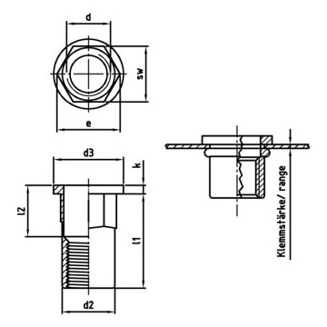 Flako insteekmoer open met gedeeltelijke schacht M8 x 17,5 mm Art. 1029 RVS A4 SW11 (250 stuks)