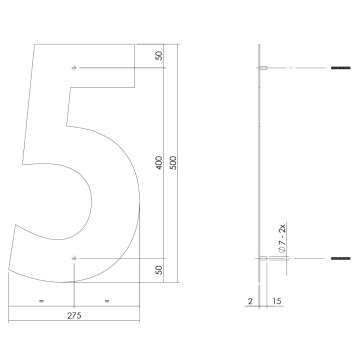 Intersteel Huisnummer 5 XXL hoogte 50 cm rvs/mat zwart