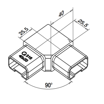 Hoekverbinder voor koker 40 x 20 x 2,0 mm vast RVS-316 mat geslepen model 4301