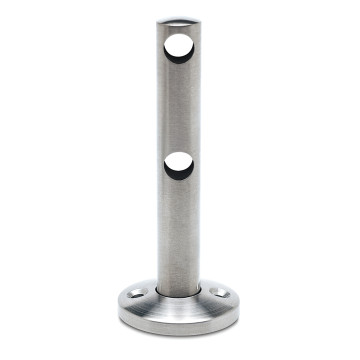 Dubbele middensteun voor montage op hout Almas voor staf 6 mm zamak RVS look Dubbele middensteun voor montage op hout Almas voor staf 6 mm zamak RVS look