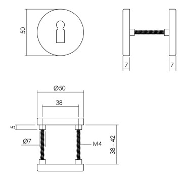 Intersteel Rozet met sleutelgat50x7 mm aluminium zwart