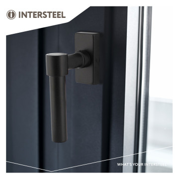 Intersteel Raamkruk L-vorm recht op rechthoekige rozet zwart RVS-304