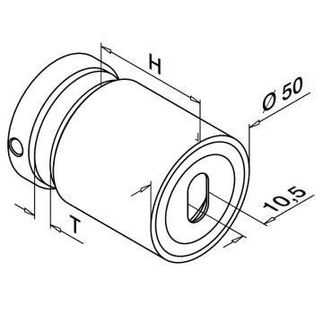 Glasadapter verstelbaar 50 mm vlak lengte 30 mm RVS-316 mat geslepen model 0749