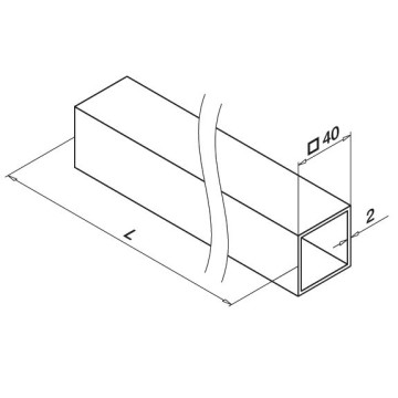 RVS koker 40 x 40 x 2,0 mm RVS-304 gecoat mat structuur zwart