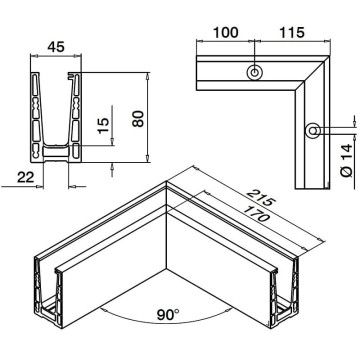 Vloerprofiel 90Â° binnenhoek Easy Glass Up topmontage model 6611 aluminium geanodiseerd