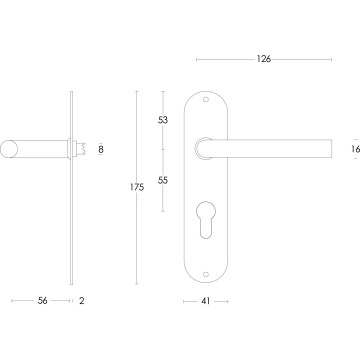 Intersteel Deurkruk Recht16 mm slank op schild profielcilindergat 55 mm rvs geborsteld