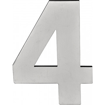Huisnummer 4 BASICS LBHN100-4 100 mm met blinde bevestiging en afstandshouders mat RVS