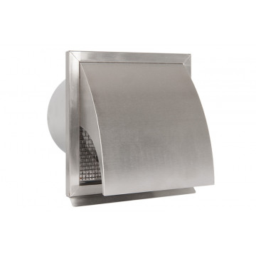 Buitenrooster Eco+ 150 mm met gebogen kap terugslagklep grof gaas RVS-304