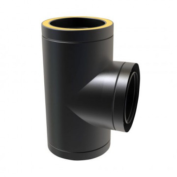 T-stuk Ø80 mm 90° voor rookkanaal dubbelwandig RVS-304 zwart gecoat