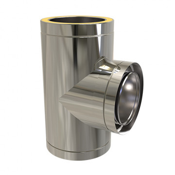 T-stuk Ø150 mm 90° voor rookkanaal dubbelwandig RVS-304