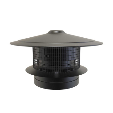 Trekkap Ø250 mm met gaas voor rookkanaal dubbelwandig RVS-304 zwart gecoat