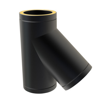 T-stuk Ø250 mm 135° voor rookkanaal dubbelwandig RVS-304 zwart gecoat