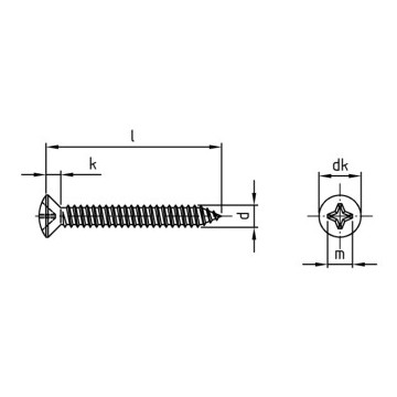 Verzonken plaatschroef met lenskop C 2,2 x 22 mm DIN 7983 RVS A4 PH1 (1000 stuks)